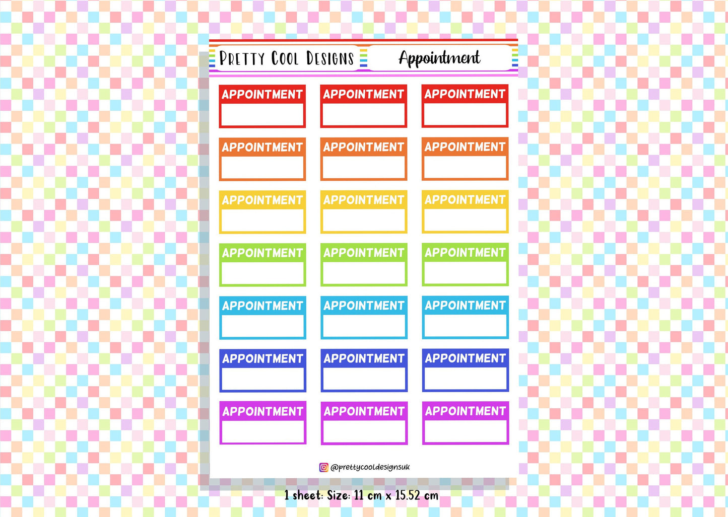 21 Rainbow Appointment Planner Stickers UK - 1 Sheet
