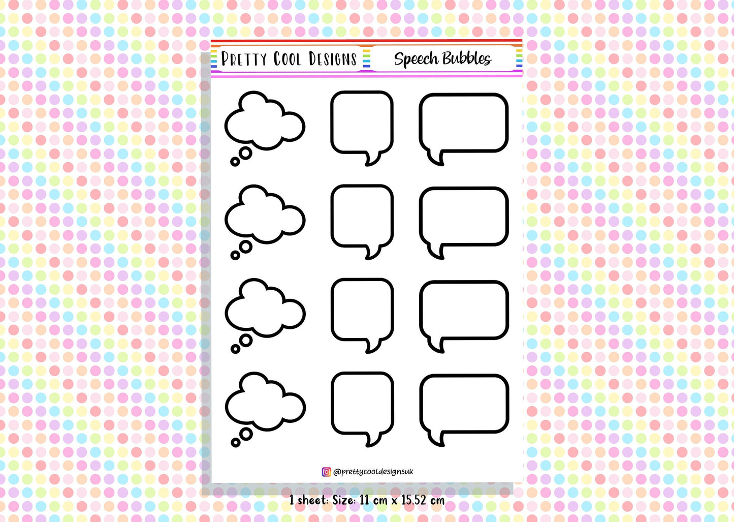 12 Speech Bubble Planner Stickers UK - 1 Sheet