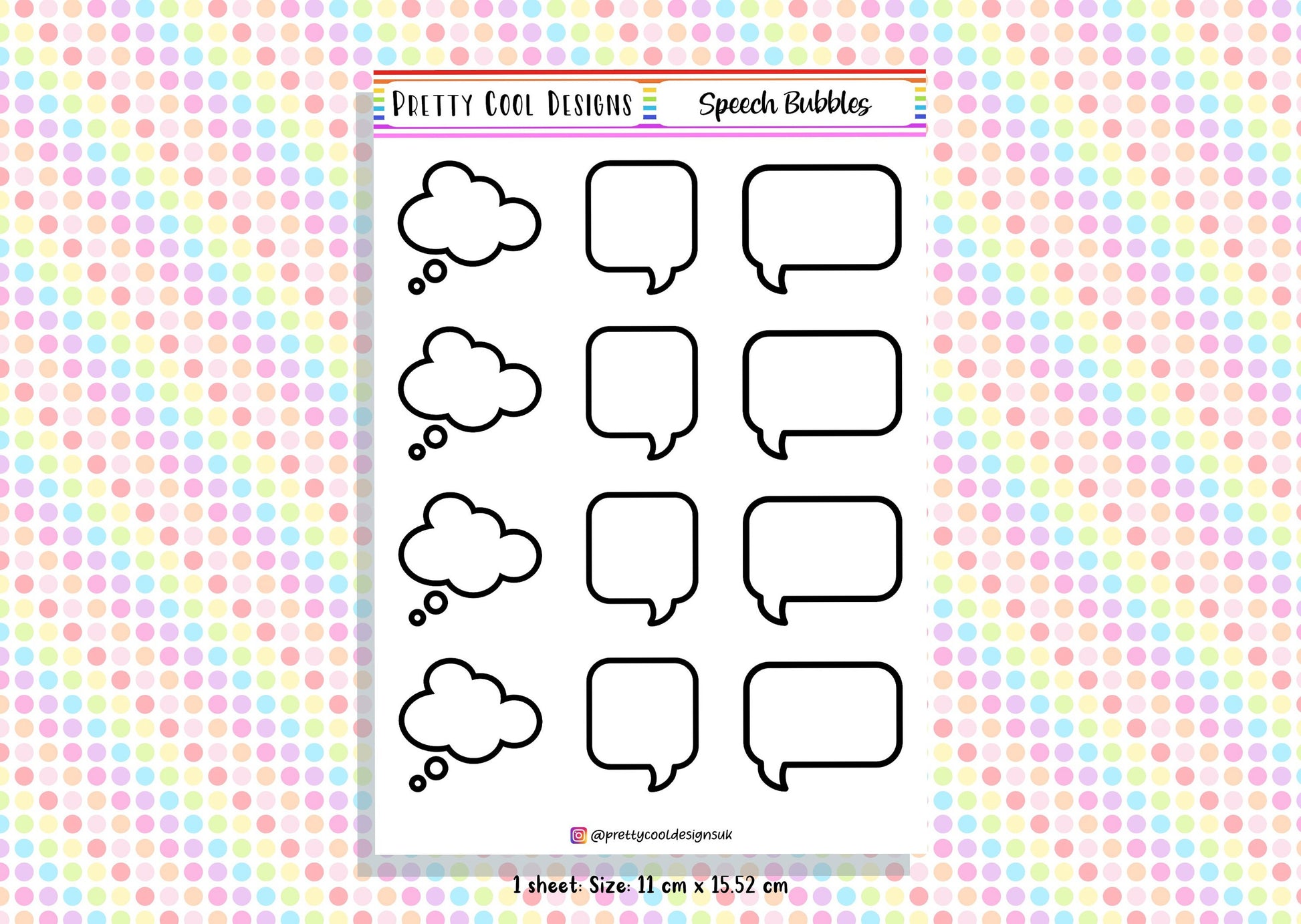 12 Speech Bubble Planner Stickers UK - 1 Sheet