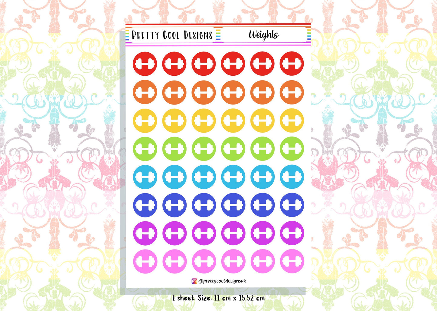 48 Rainbow Weights Workout Planner Stickers UK - 1 Sheet