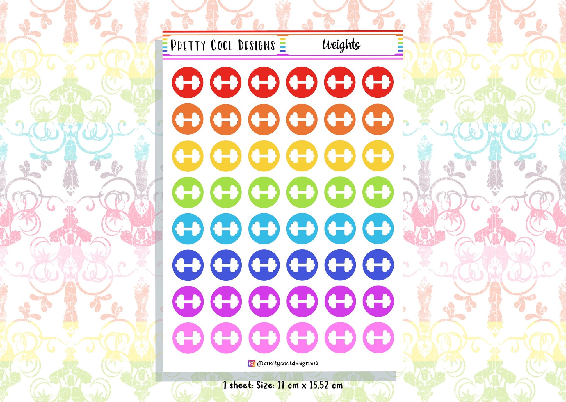 48 Rainbow Weights Workout Planner Stickers UK - 1 Sheet