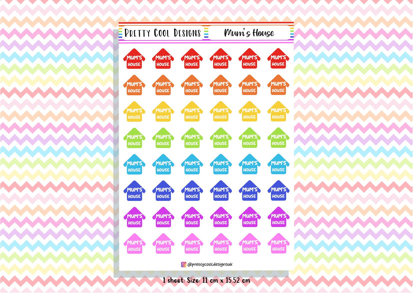 48 Rainbow Mum's House Planner Stickers UK - 1 Sheet