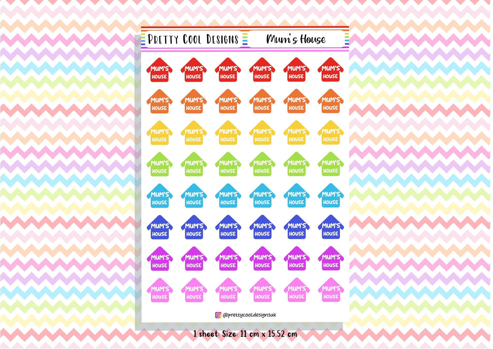 48 Rainbow Mum's House Planner Stickers UK - 1 Sheet