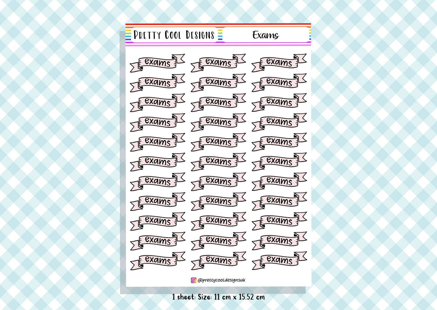 33 Exams Teacher Student Planner Stickers UK - 1 Sheet