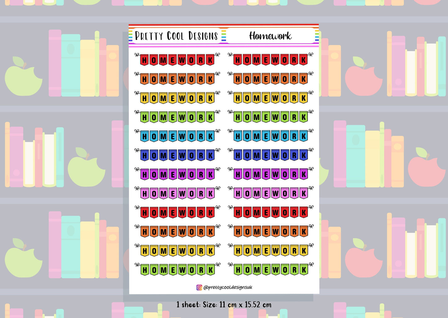 24 Homework Teacher Student Planner Stickers UK - 1 Sheet