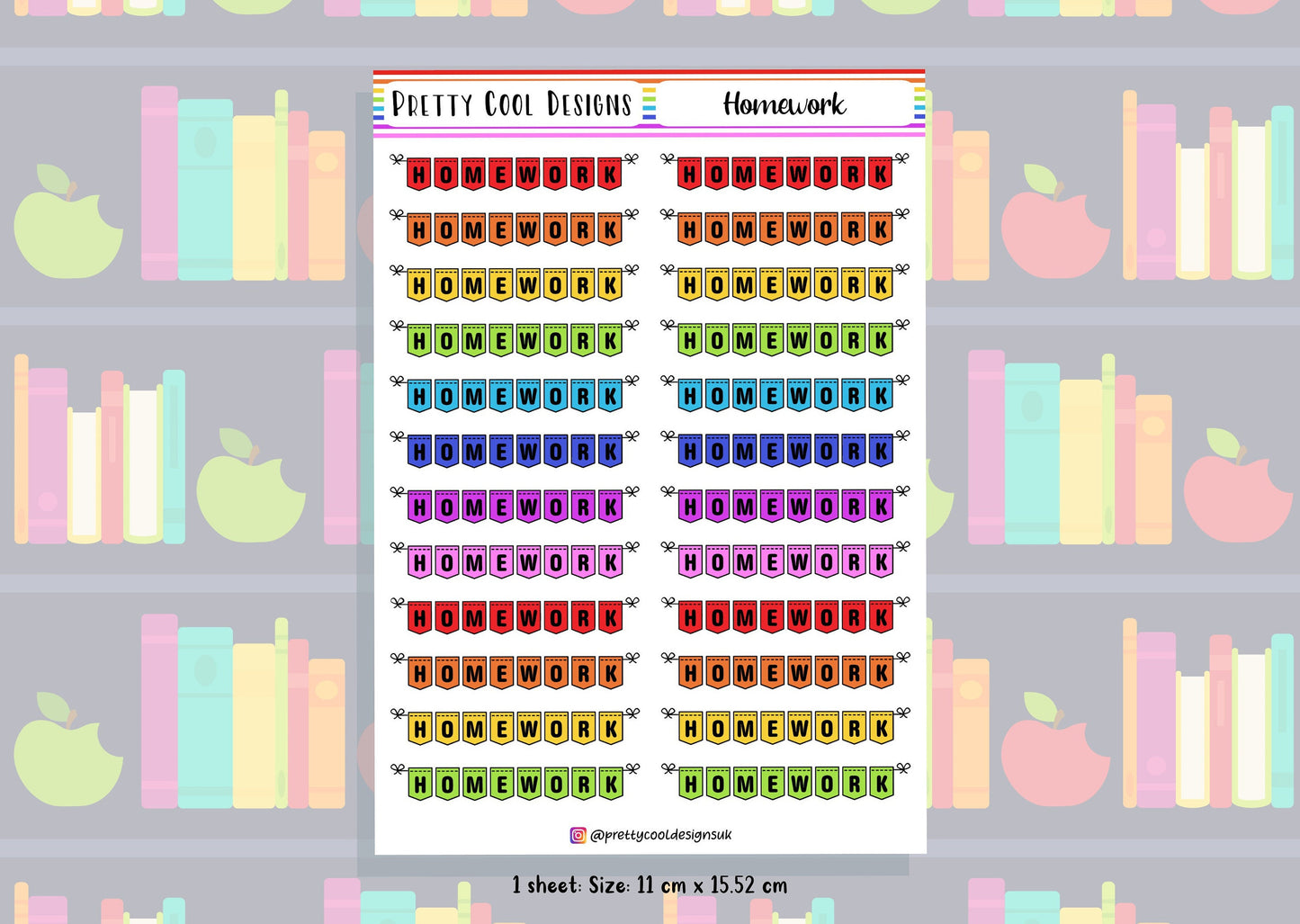 24 Homework Teacher Student Planner Stickers UK - 1 Sheet