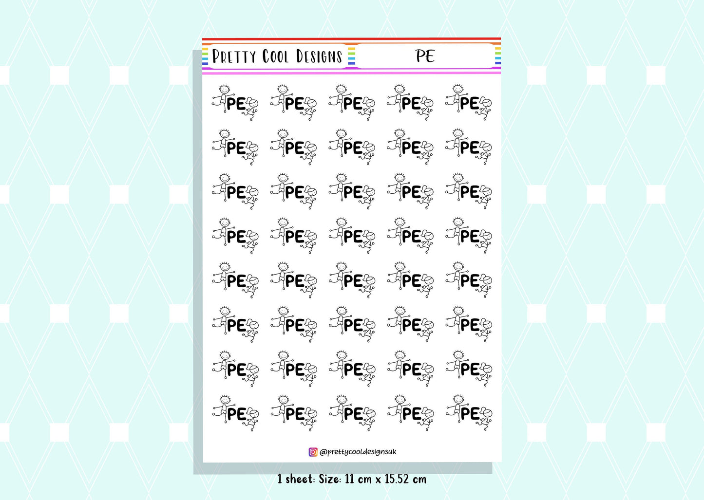 PE Teacher Planner Stickers UK - 1 Sheet