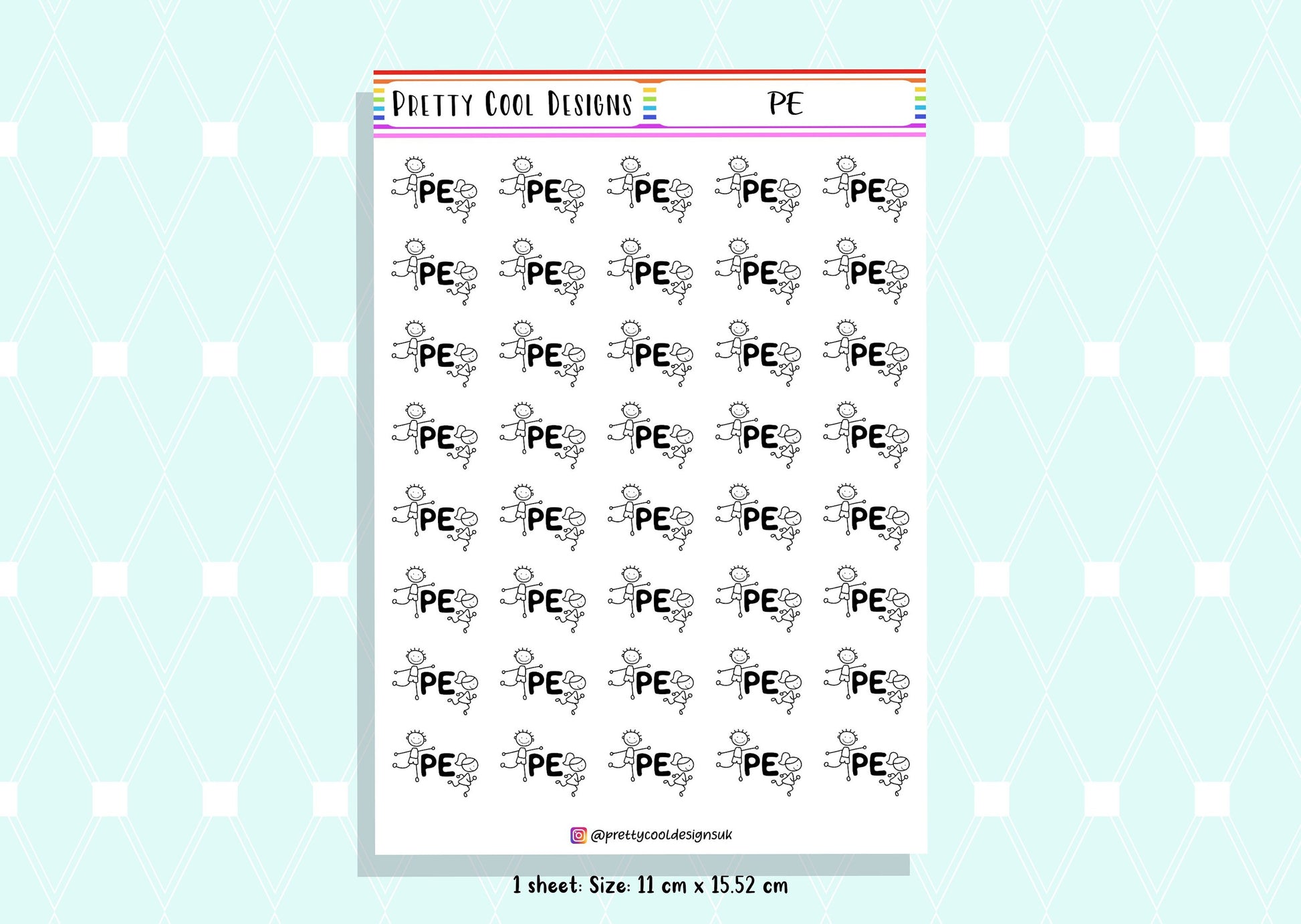 PE Teacher Planner Stickers UK - 1 Sheet
