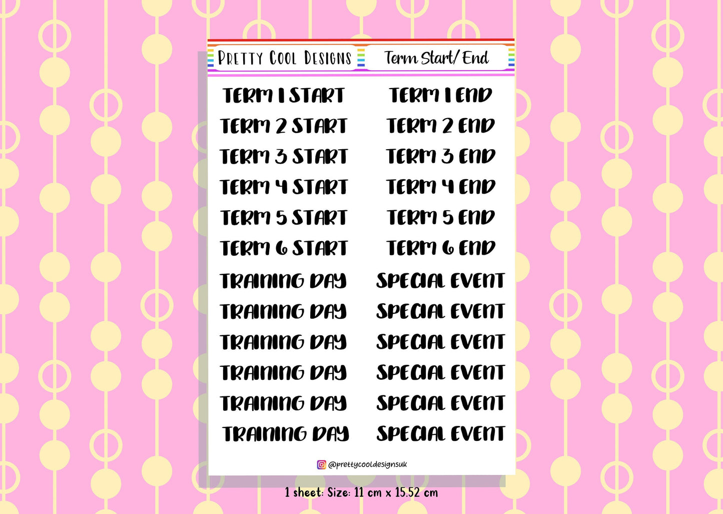 Teacher Planner Term Start End Holiday Stickers UK - 1 Sheet