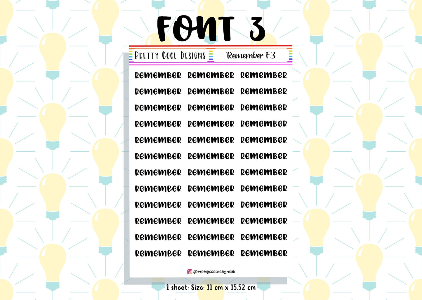 36 Remember Planner Stickers UK with Font Choices - 1 Sheet