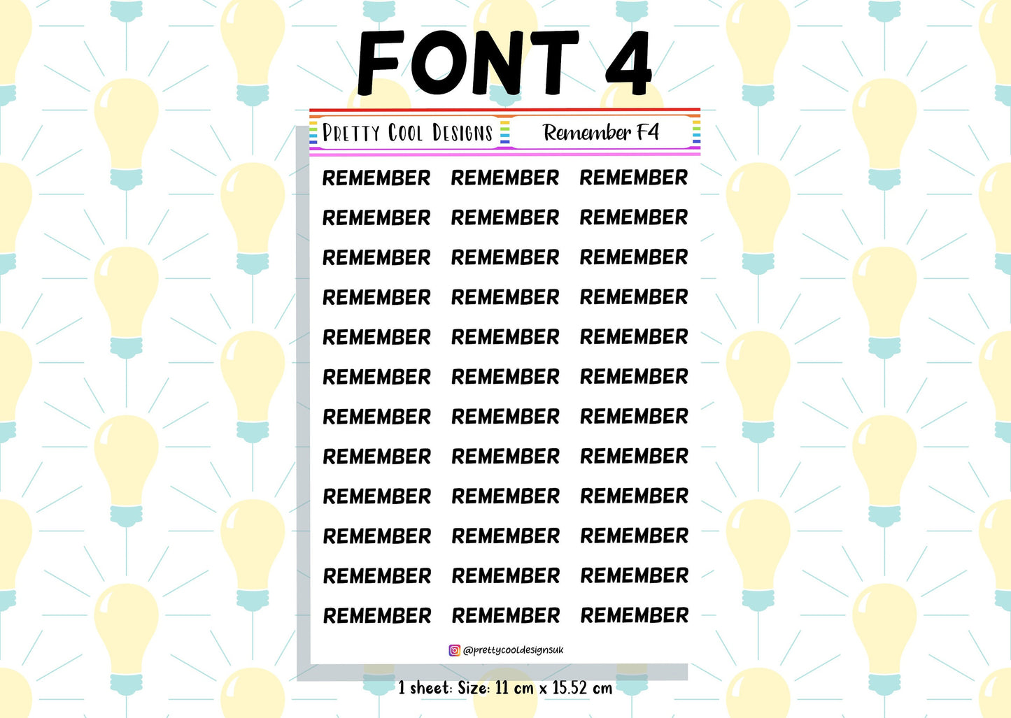 36 Remember Planner Stickers UK with Font Choices - 1 Sheet