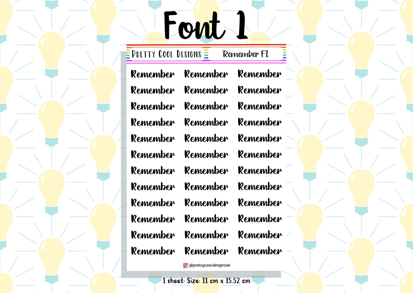 36 Remember Planner Stickers UK with Font Choices - 1 Sheet
