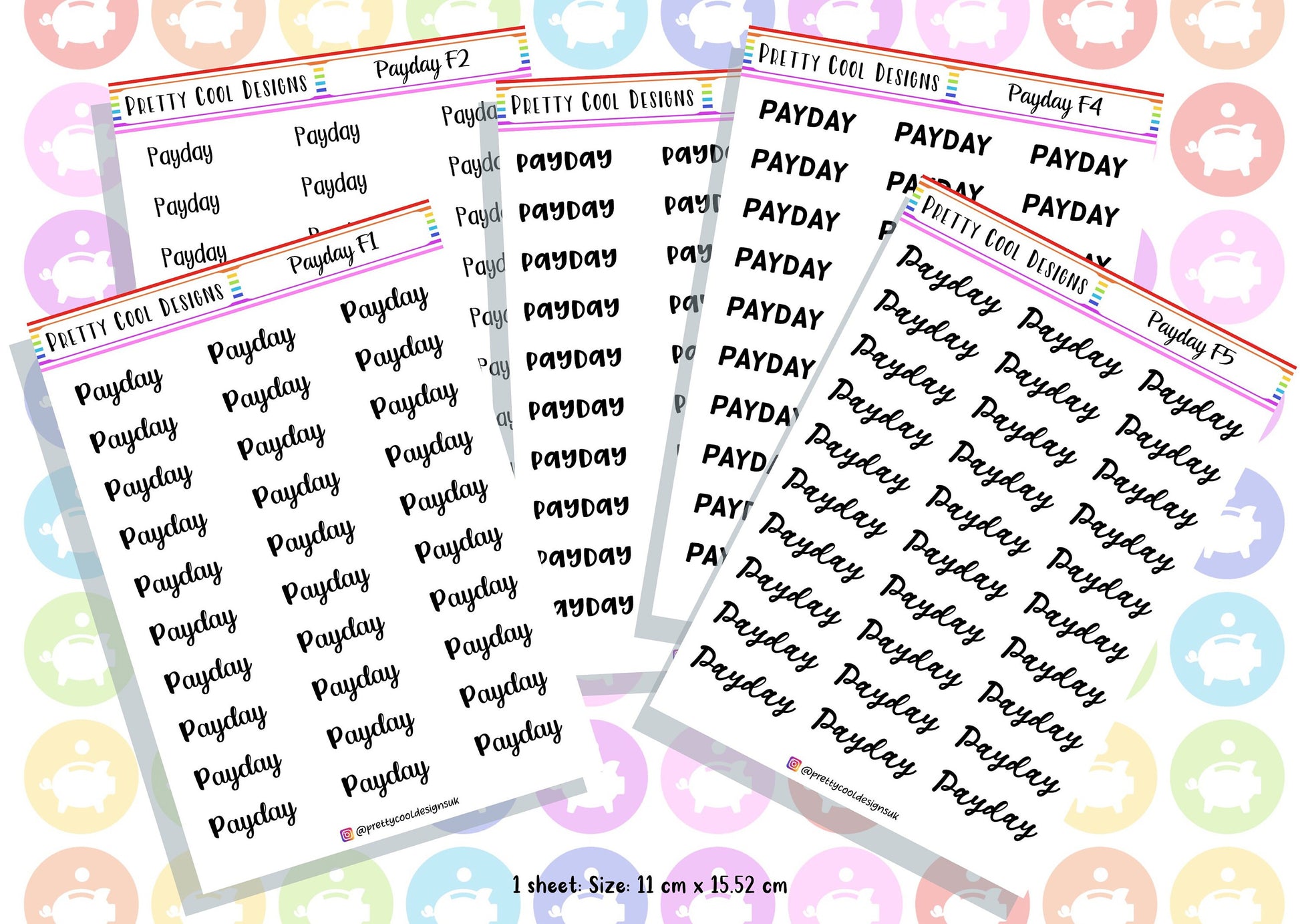 30 Payday Planner Stickers UK with Font Choices - 1 Sheet