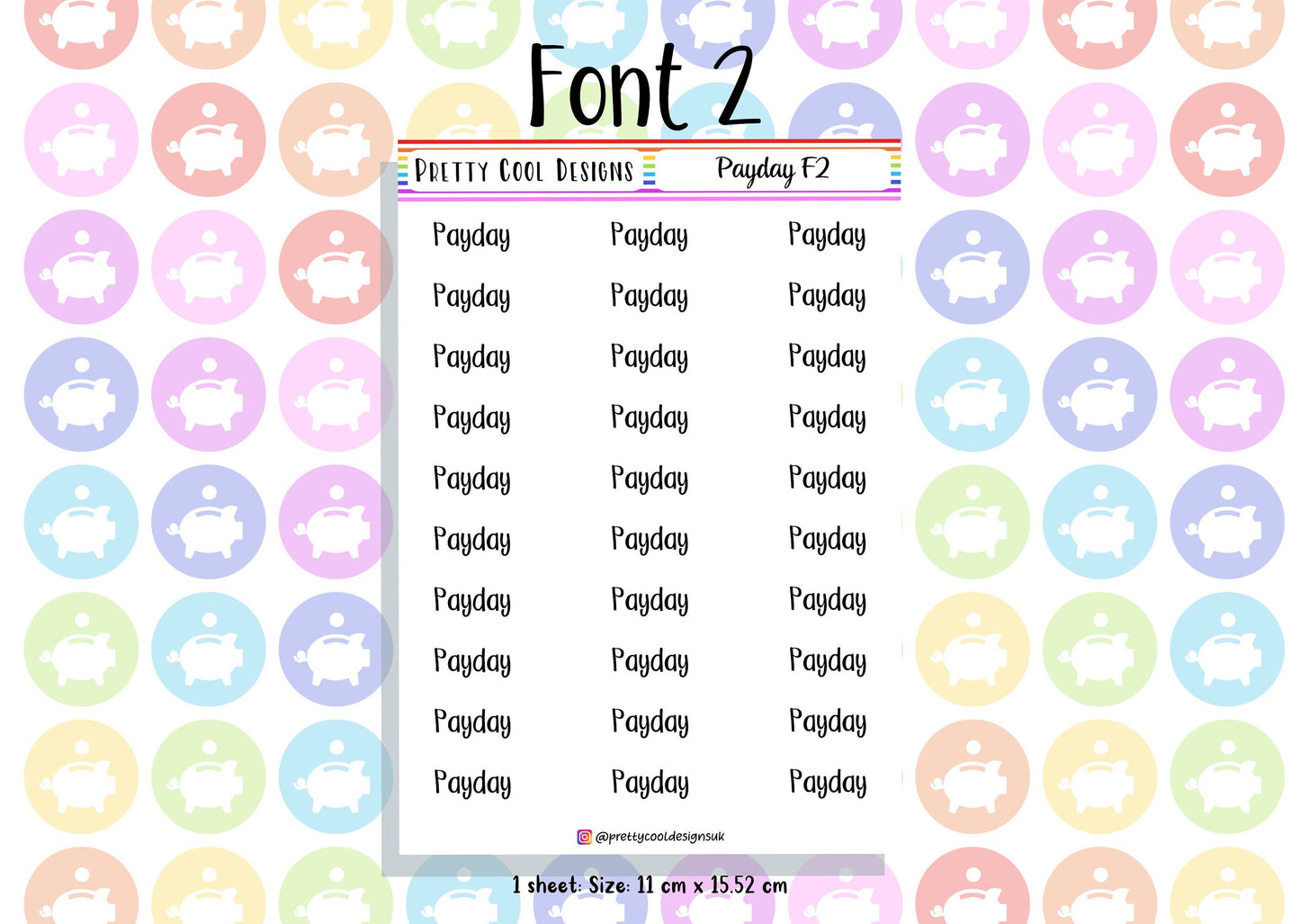 30 Payday Planner Stickers UK with Font Choices - 1 Sheet