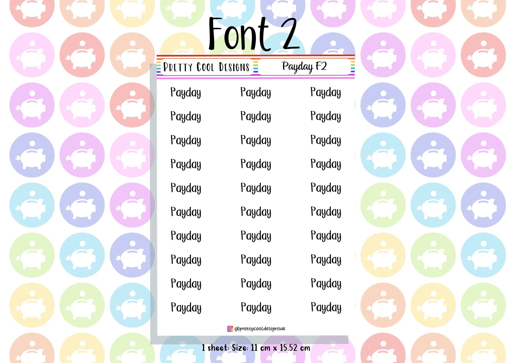 30 Payday Planner Stickers UK with Font Choices - 1 Sheet