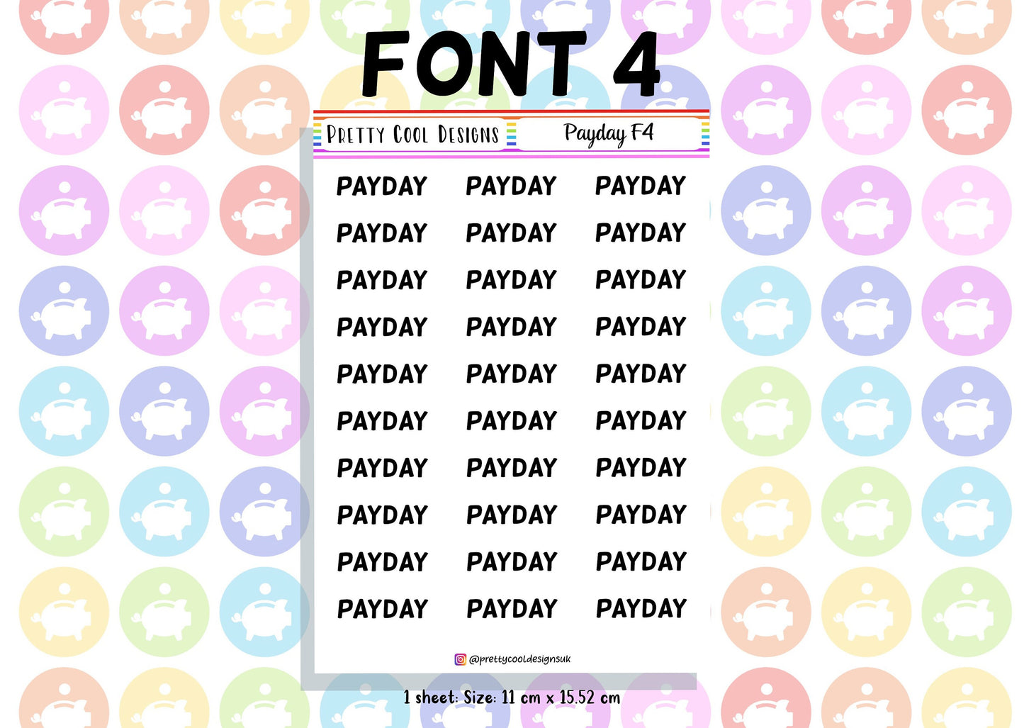 30 Payday Planner Stickers UK with Font Choices - 1 Sheet