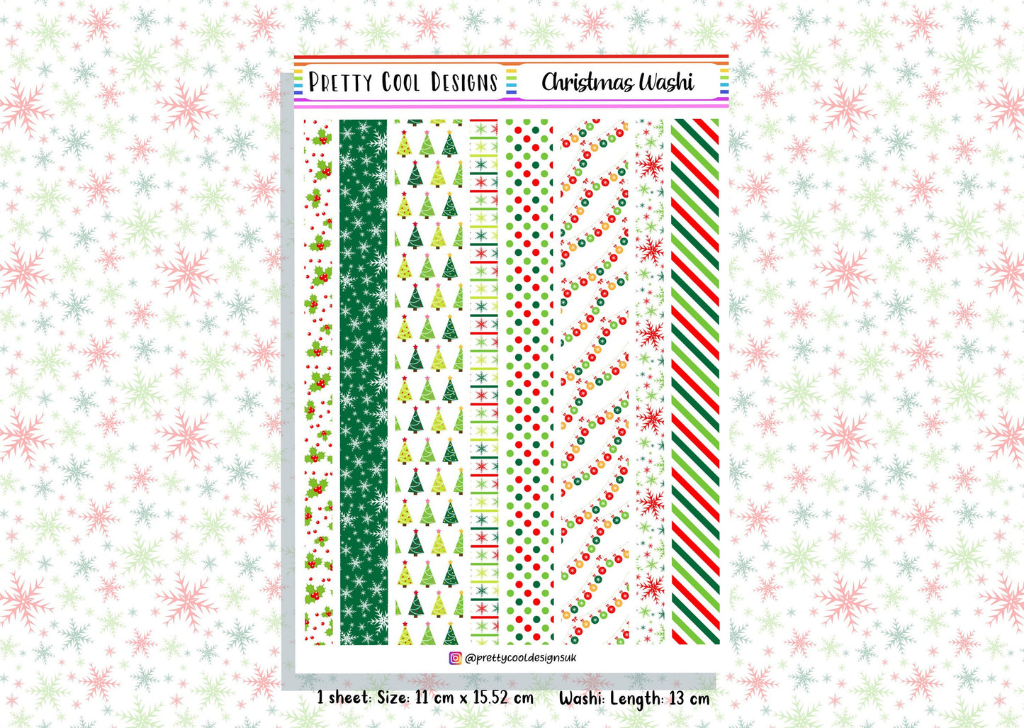 8 Christmas Washi Tape Planner Stickers UK - 1 Sheet