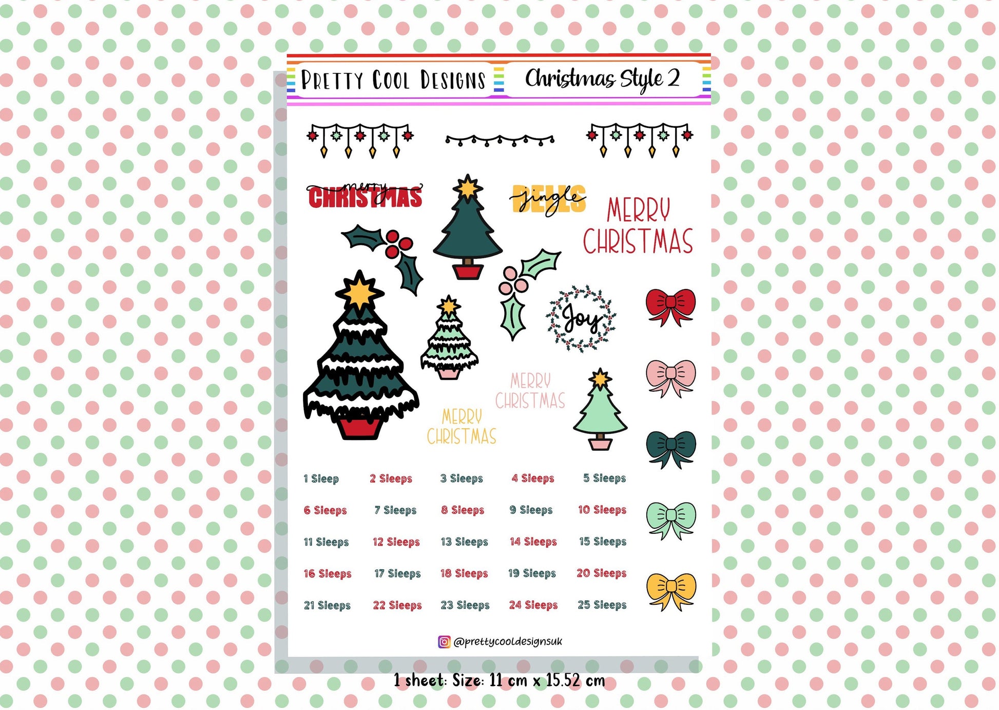 Christmas Planner Stickers Hand drawn UK - 1 Sheet