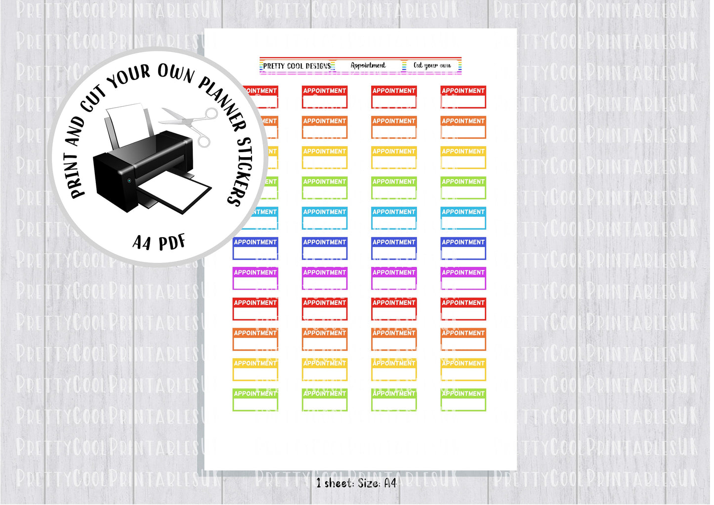 Appointment Rainbow Printable Planner Stickers PDF Print and Cut