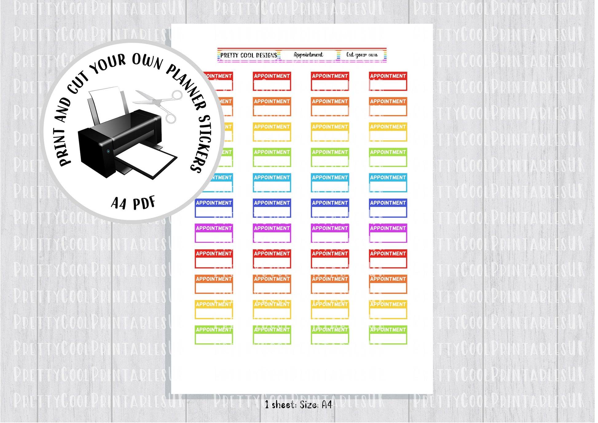 Appointment Rainbow Printable Planner Stickers PDF Print and Cut