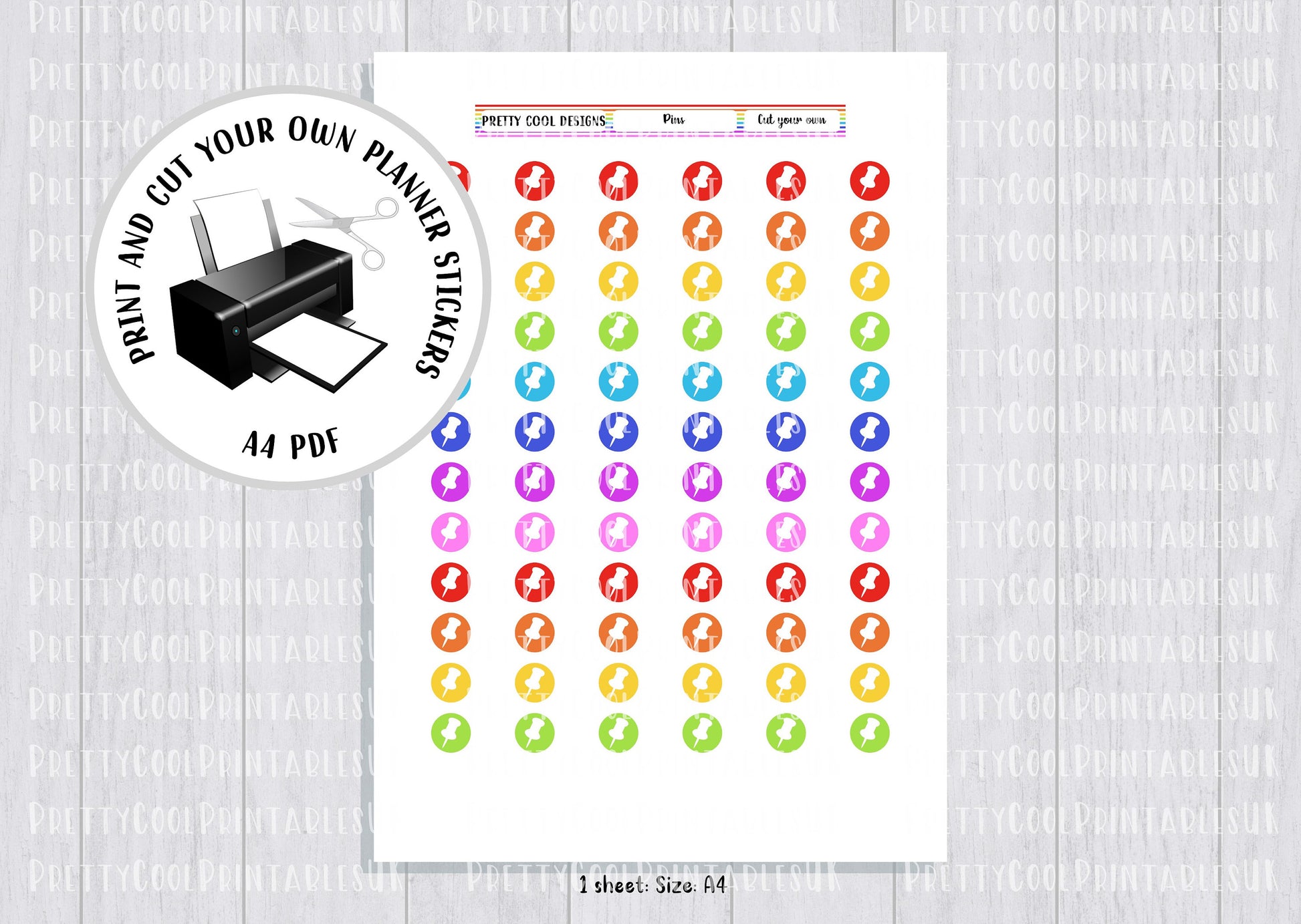 Pins Rainbow Printable Planner Stickers PDF Print and Cut