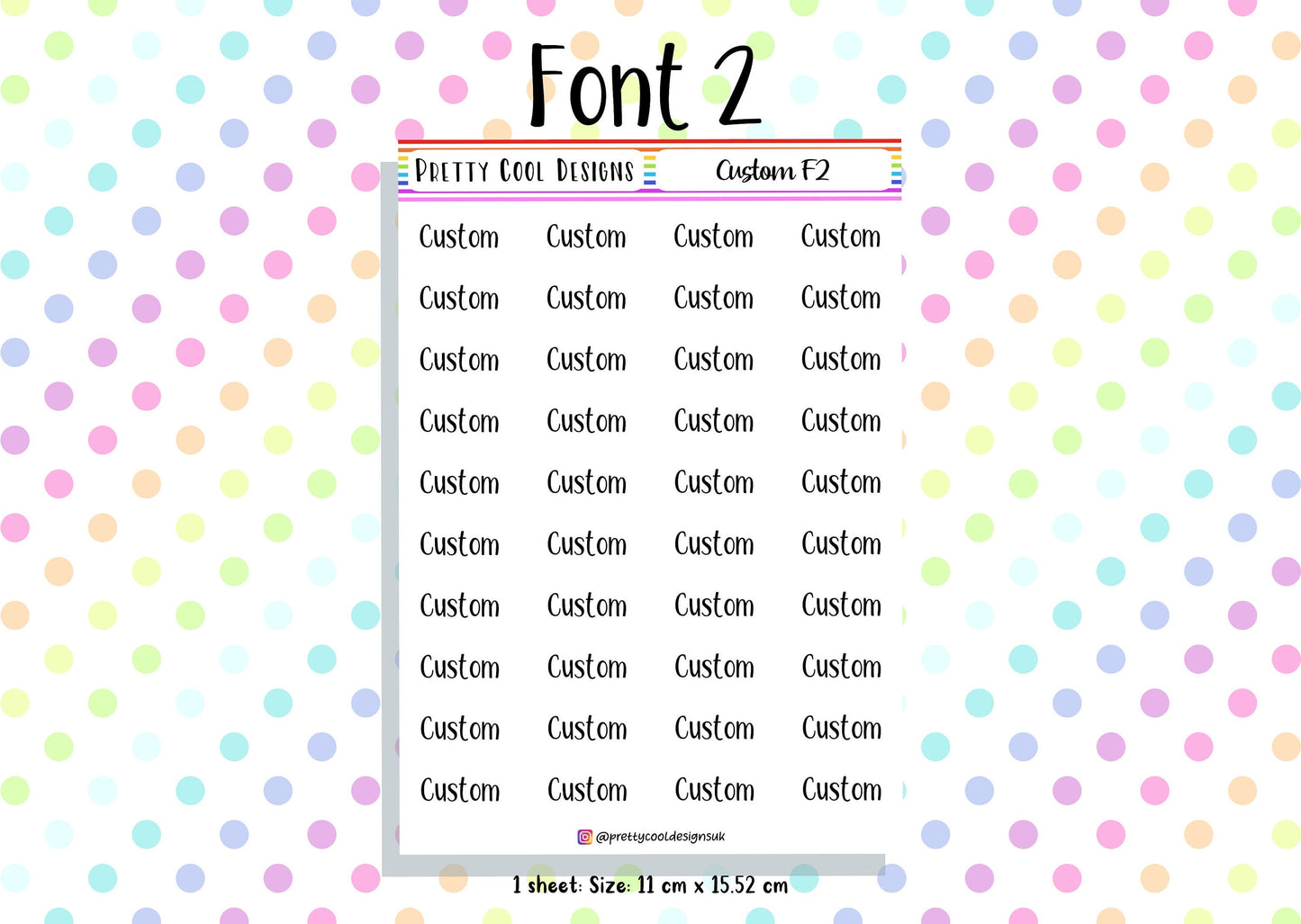 40 Personalised Custom Word in Planner Stickers UK with Font and Colour Choices - 1 Sheet