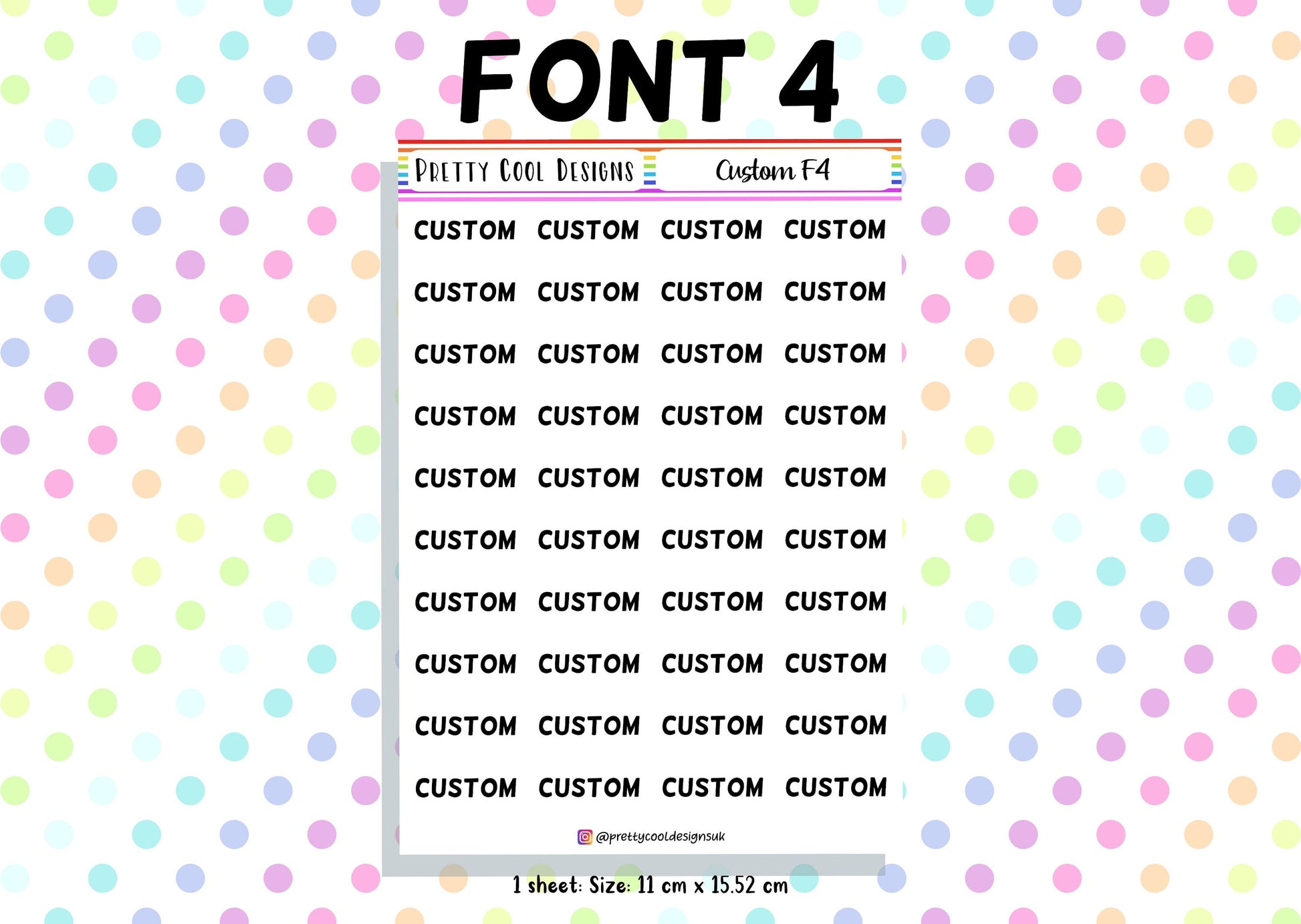 40 Personalised Custom Word in Planner Stickers UK with Font and Colour Choices - 1 Sheet