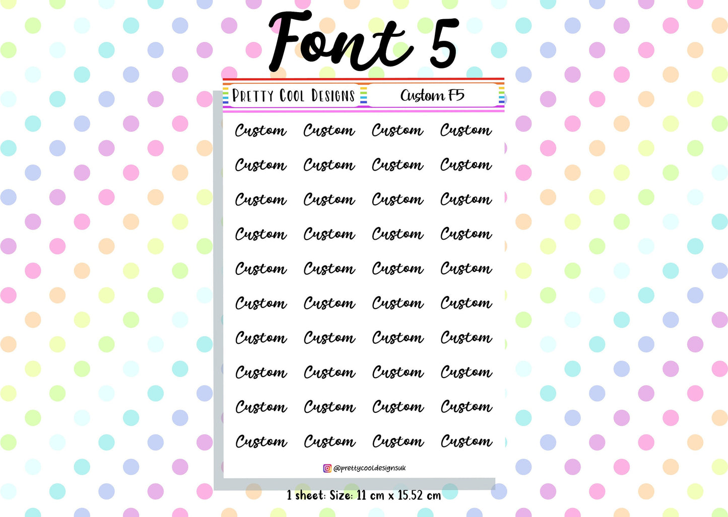 40 Personalised Custom Word in Planner Stickers UK with Font and Colour Choices - 1 Sheet