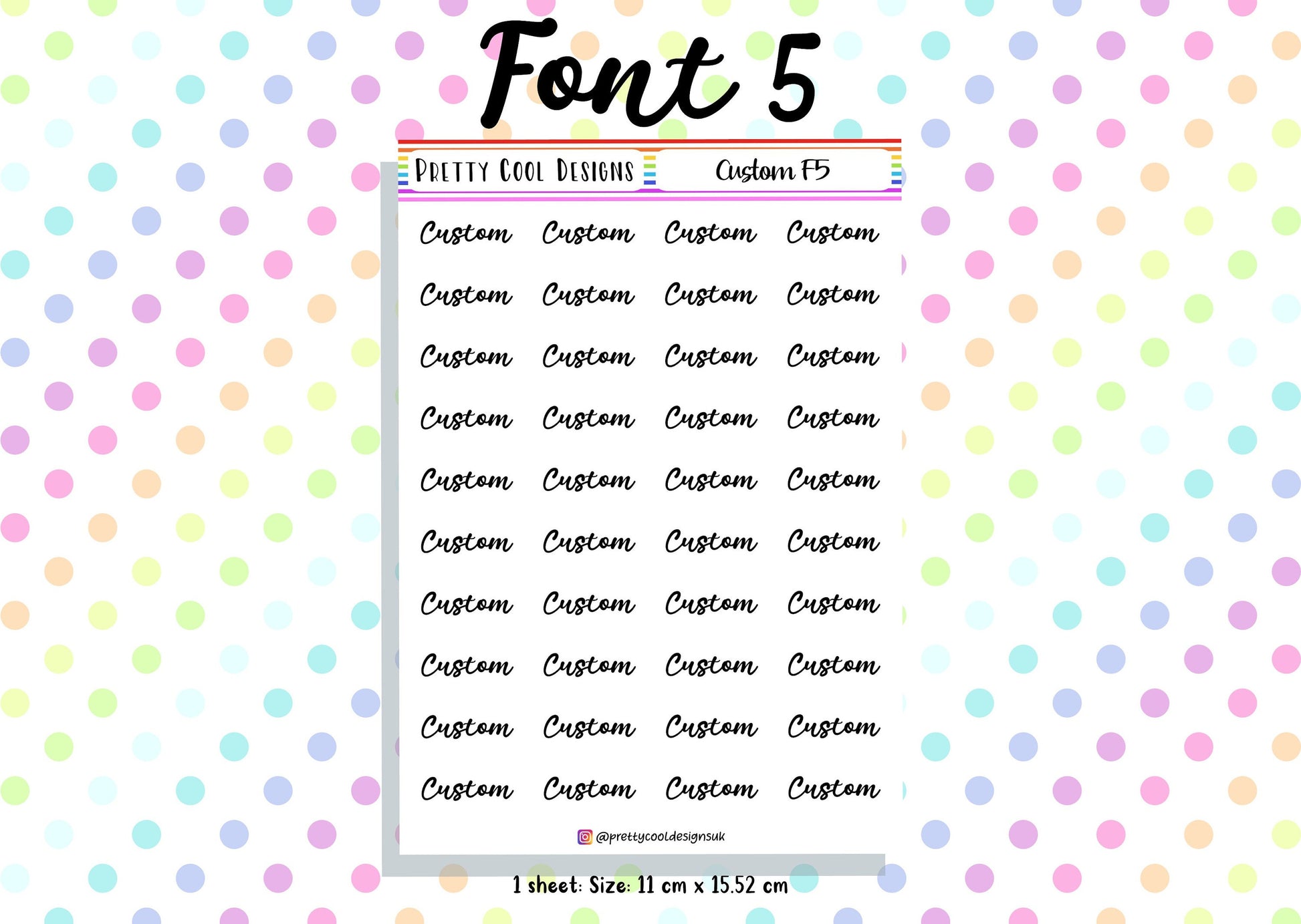 40 Personalised Custom Word in Planner Stickers UK with Font and Colour Choices - 1 Sheet