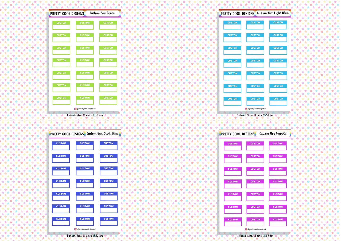 21 Personalised Custom Word in Box Planner Stickers UK with Colour Choices - 1 Sheet