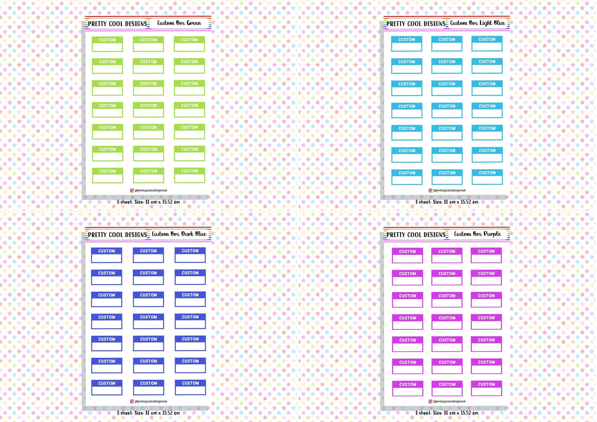 21 Personalised Custom Word in Box Planner Stickers UK with Colour Choices - 1 Sheet