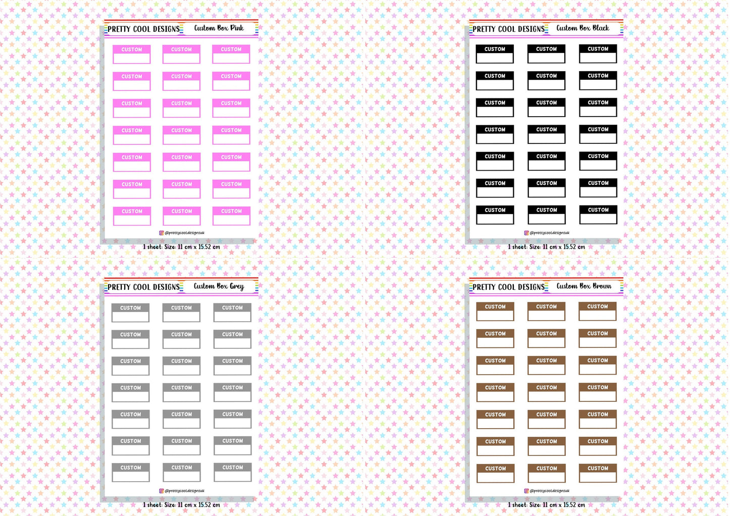 21 Personalised Custom Word in Box Planner Stickers UK with Colour Choices - 1 Sheet