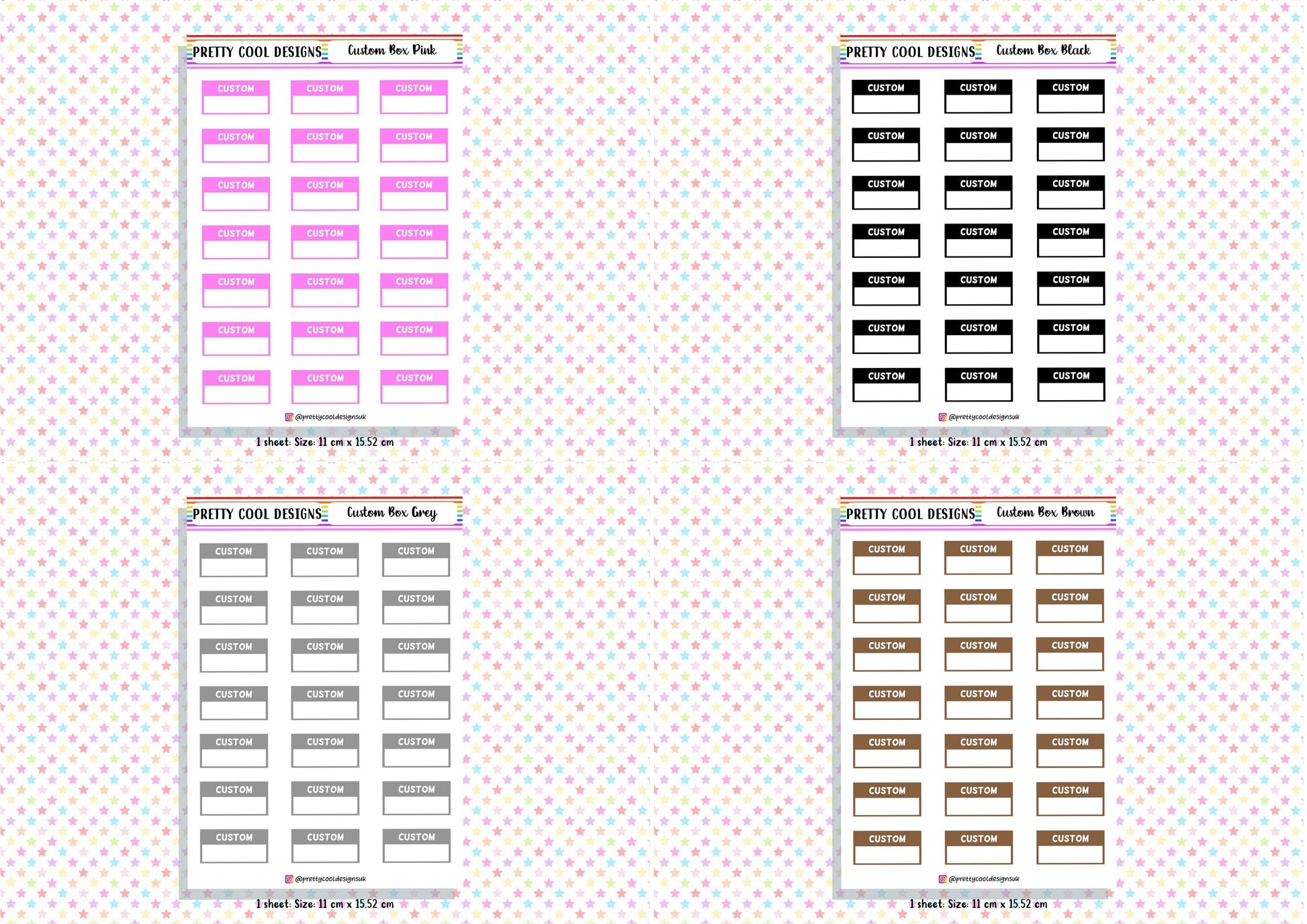 21 Personalised Custom Word in Box Planner Stickers UK with Colour Choices - 1 Sheet