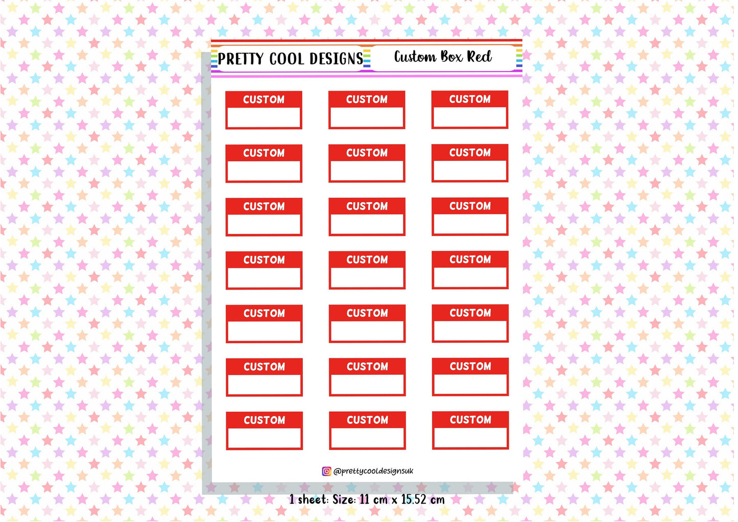 21 Personalised Custom Word in Box Planner Stickers UK with Colour Choices - 1 Sheet