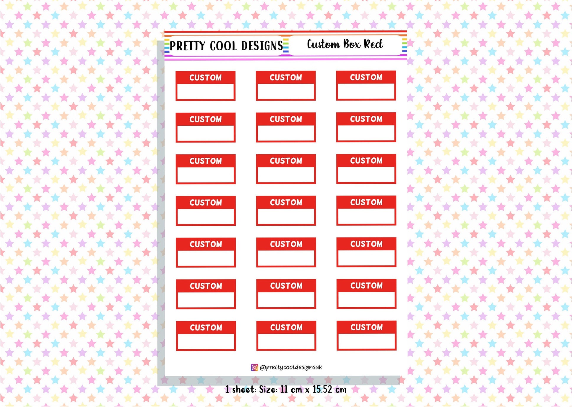 21 Personalised Custom Word in Box Planner Stickers UK with Colour Choices - 1 Sheet