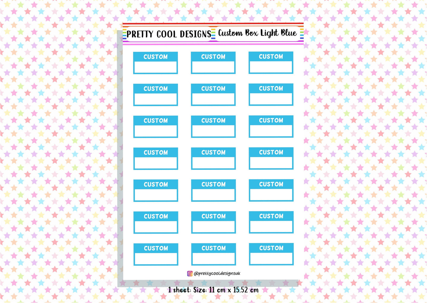 21 Personalised Custom Word in Box Planner Stickers UK with Colour Choices - 1 Sheet