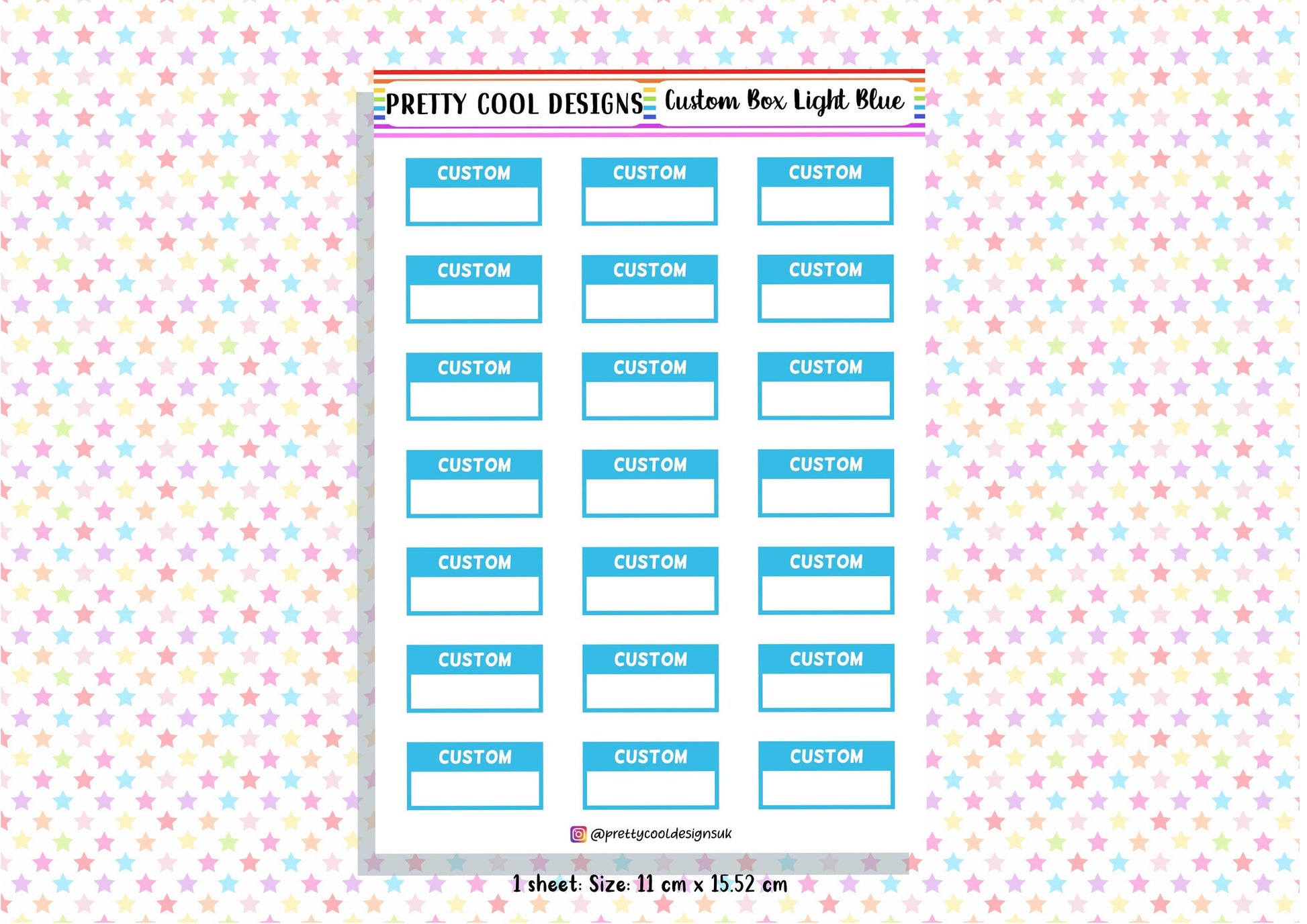 21 Personalised Custom Word in Box Planner Stickers UK with Colour Choices - 1 Sheet