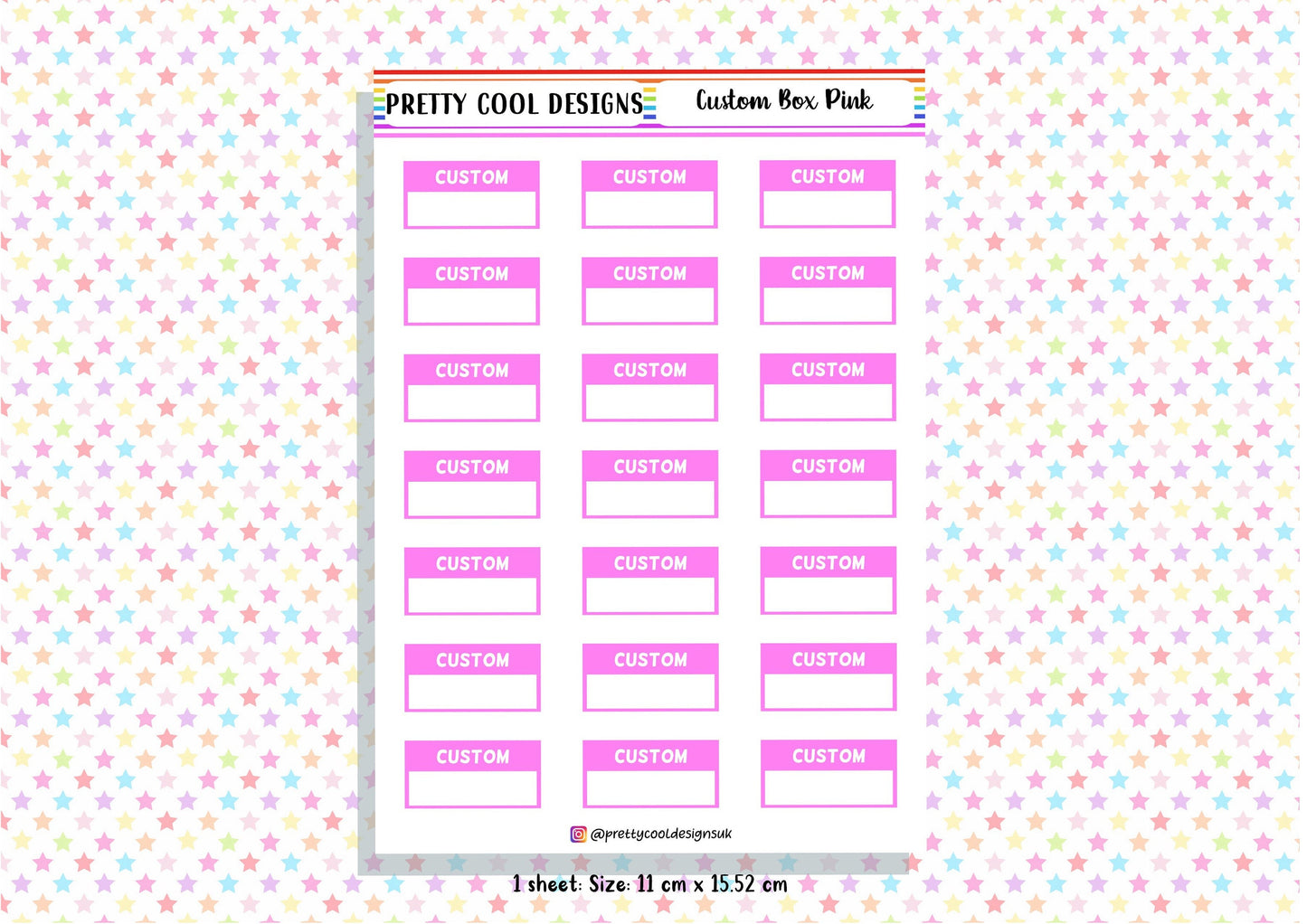 21 Personalised Custom Word in Box Planner Stickers UK with Colour Choices - 1 Sheet
