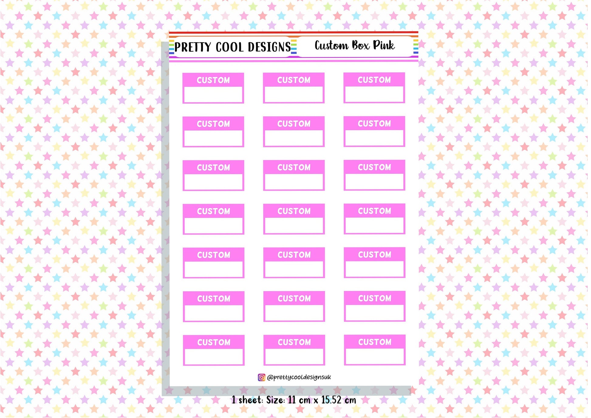 21 Personalised Custom Word in Box Planner Stickers UK with Colour Choices - 1 Sheet