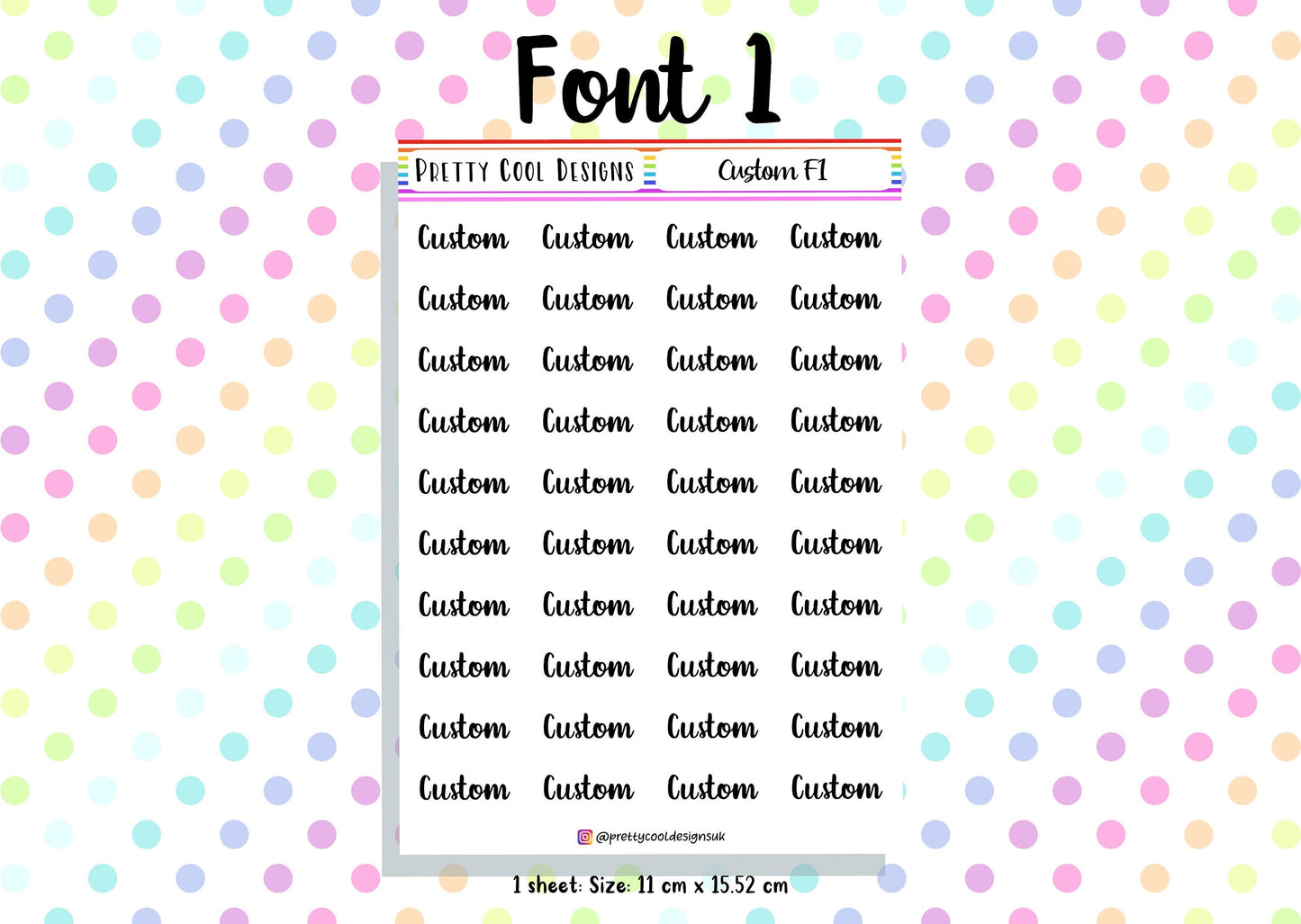 40 Personalised Custom Word in Planner Stickers UK with Font and Colour Choices - 1 Sheet