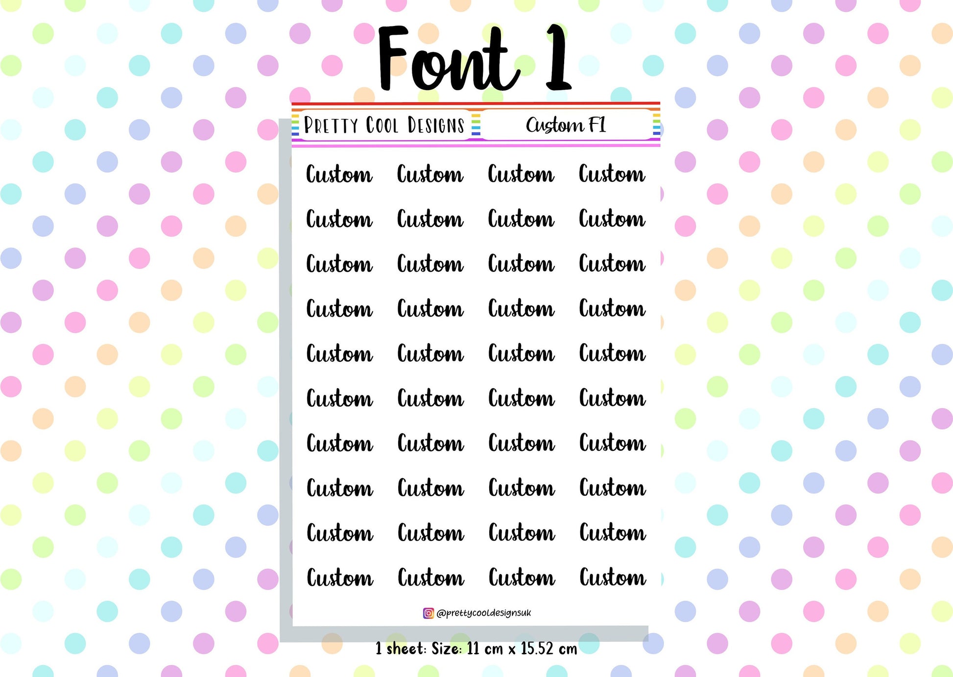 40 Personalised Custom Word in Planner Stickers UK with Font and Colour Choices - 1 Sheet