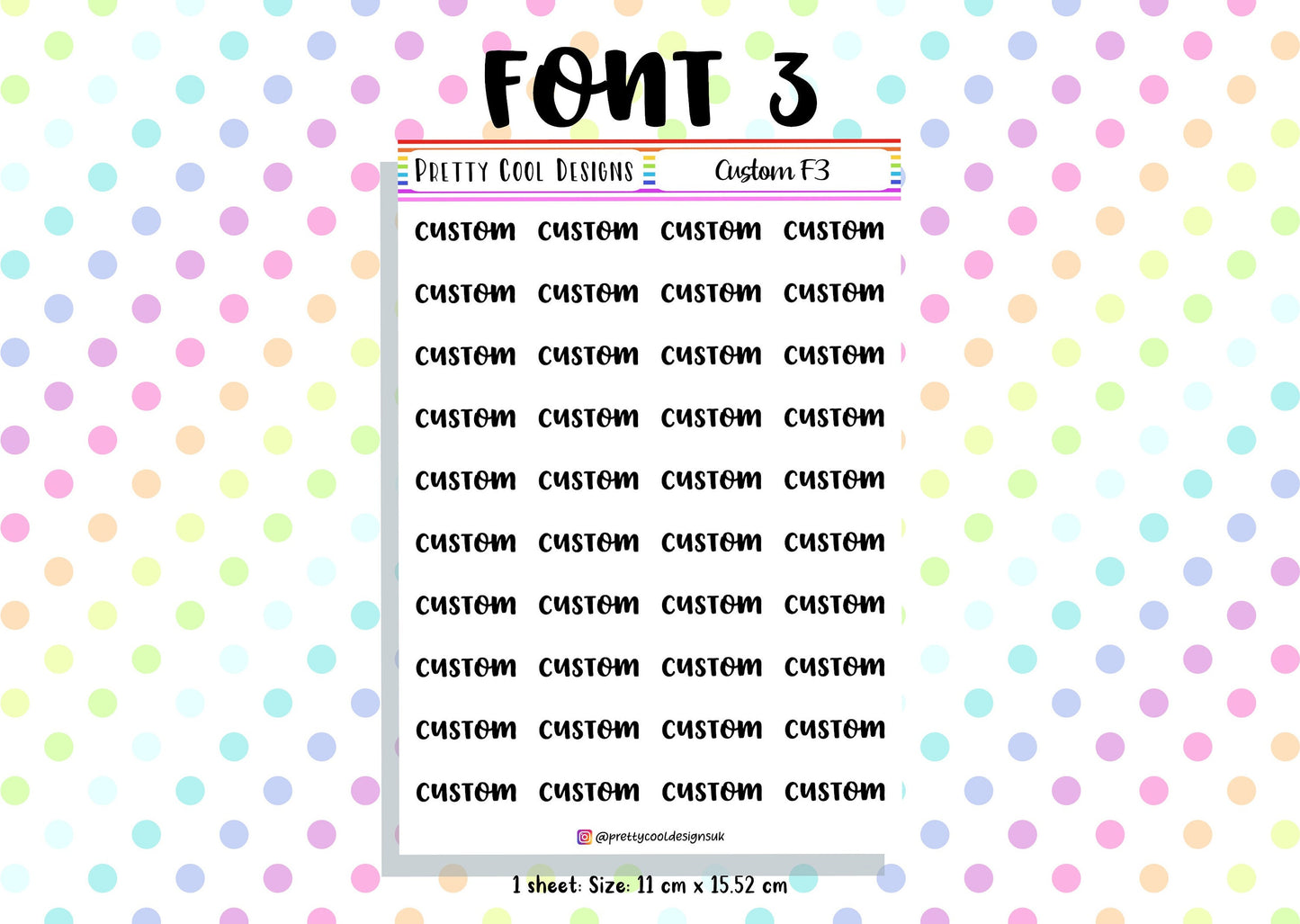 40 Personalised Custom Word in Planner Stickers UK with Font and Colour Choices - 1 Sheet