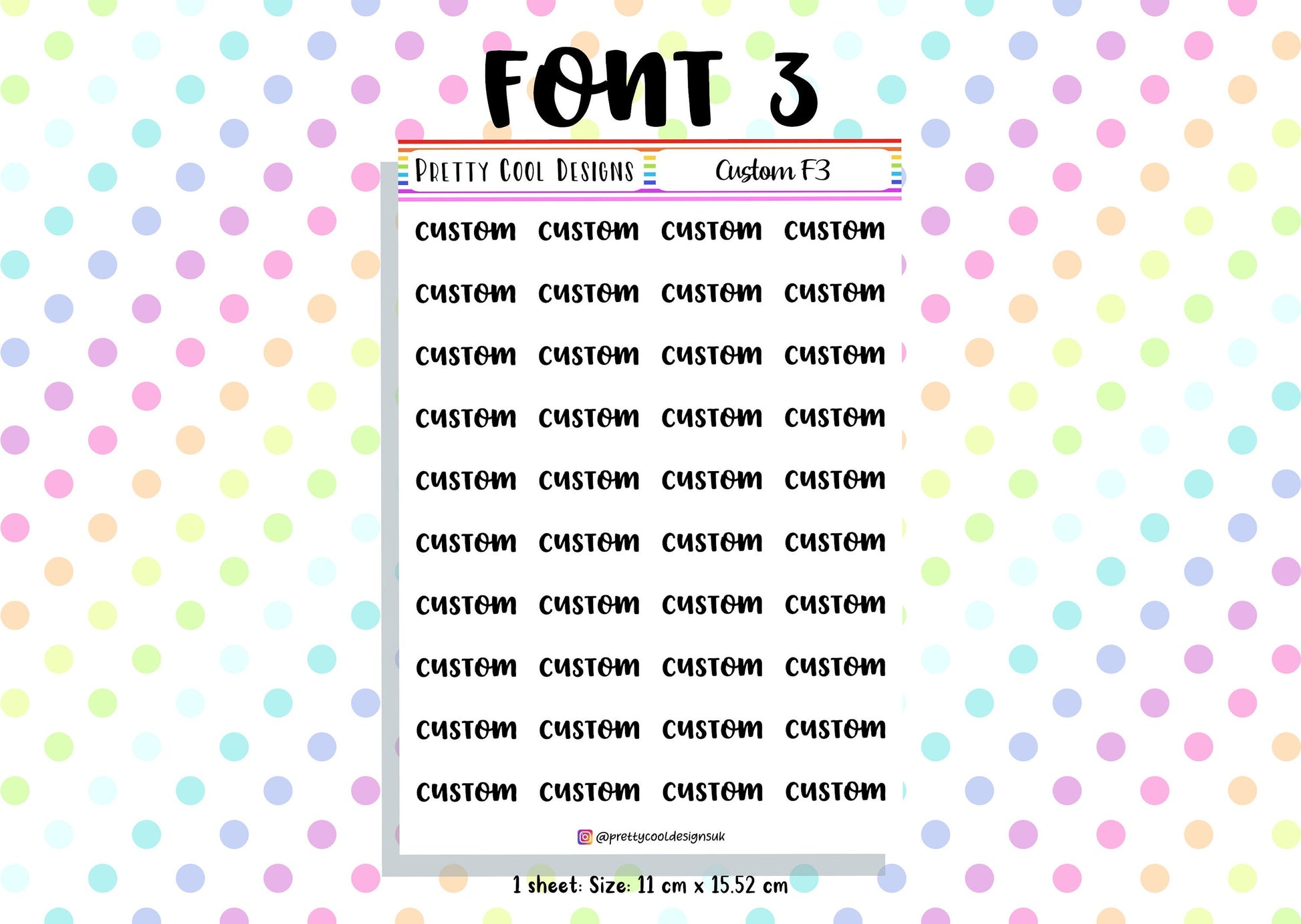 40 Personalised Custom Word in Planner Stickers UK with Font and Colour Choices - 1 Sheet