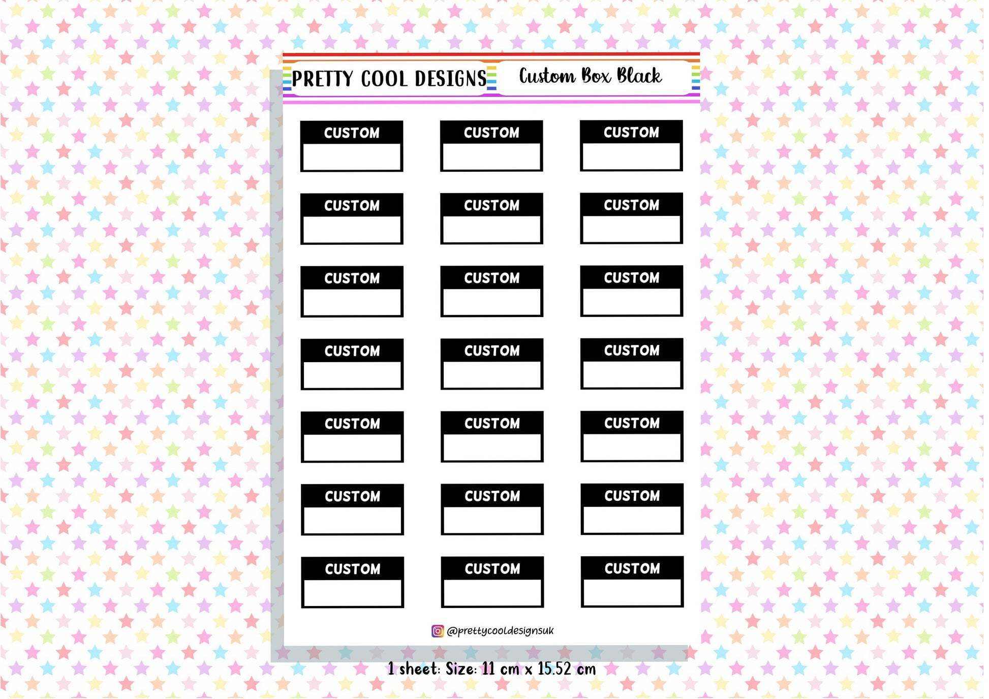 21 Personalised Custom Word in Box Planner Stickers UK with Colour Choices - 1 Sheet