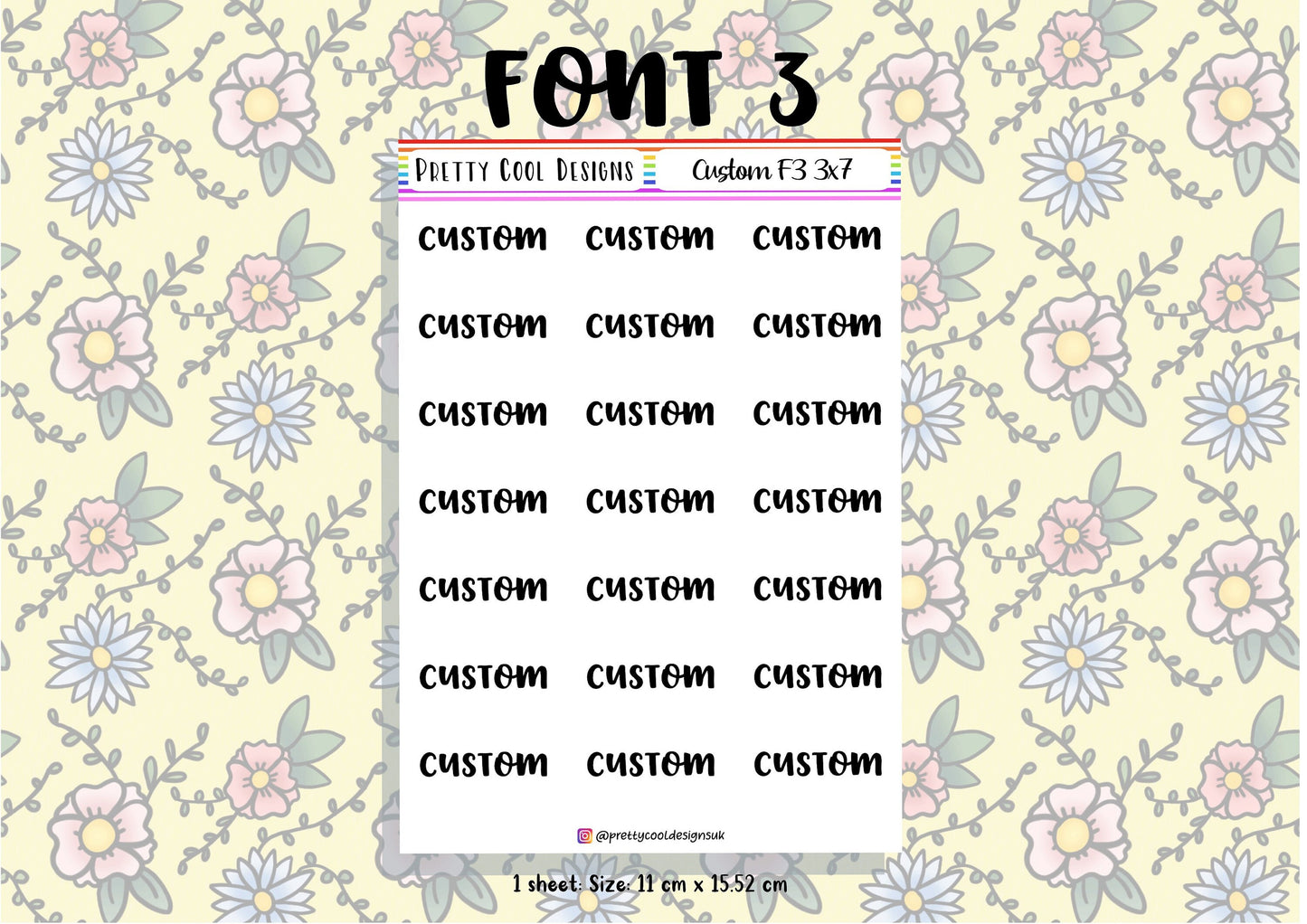 21 Personalised Custom Word in Planner Stickers UK with Font and Colour Choices - 1 Sheet
