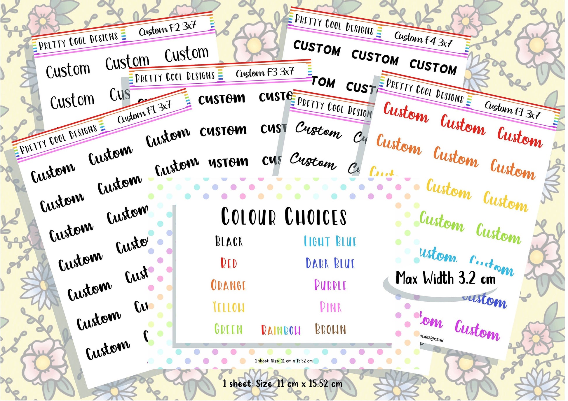 21 Personalised Custom Word in Planner Stickers UK with Font and Colour Choices - 1 Sheet