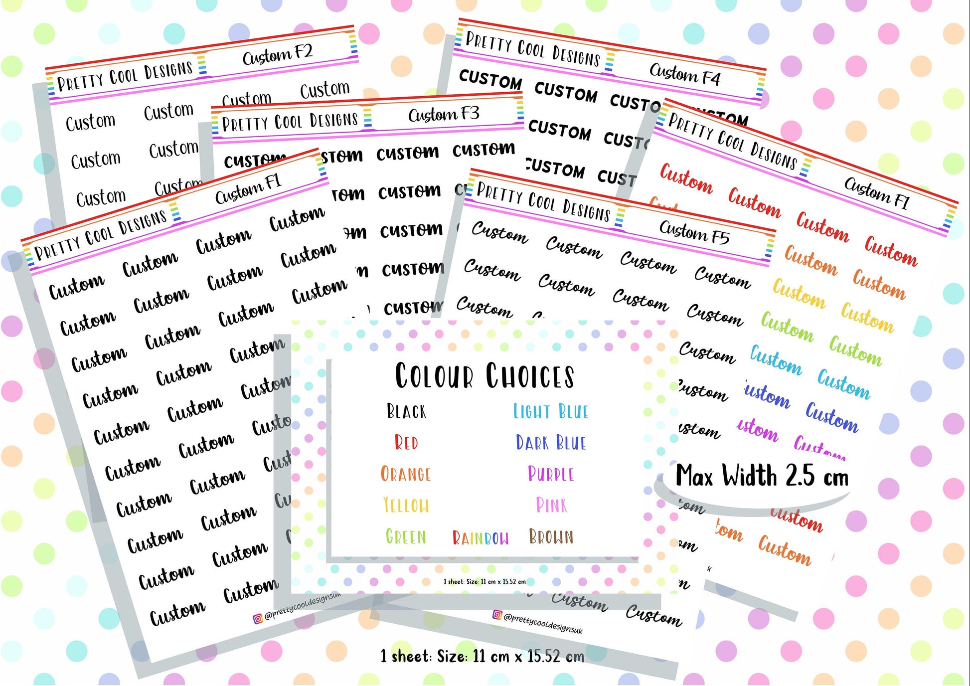 40 Personalised Custom Word in Planner Stickers UK with Font and Colour Choices - 1 Sheet