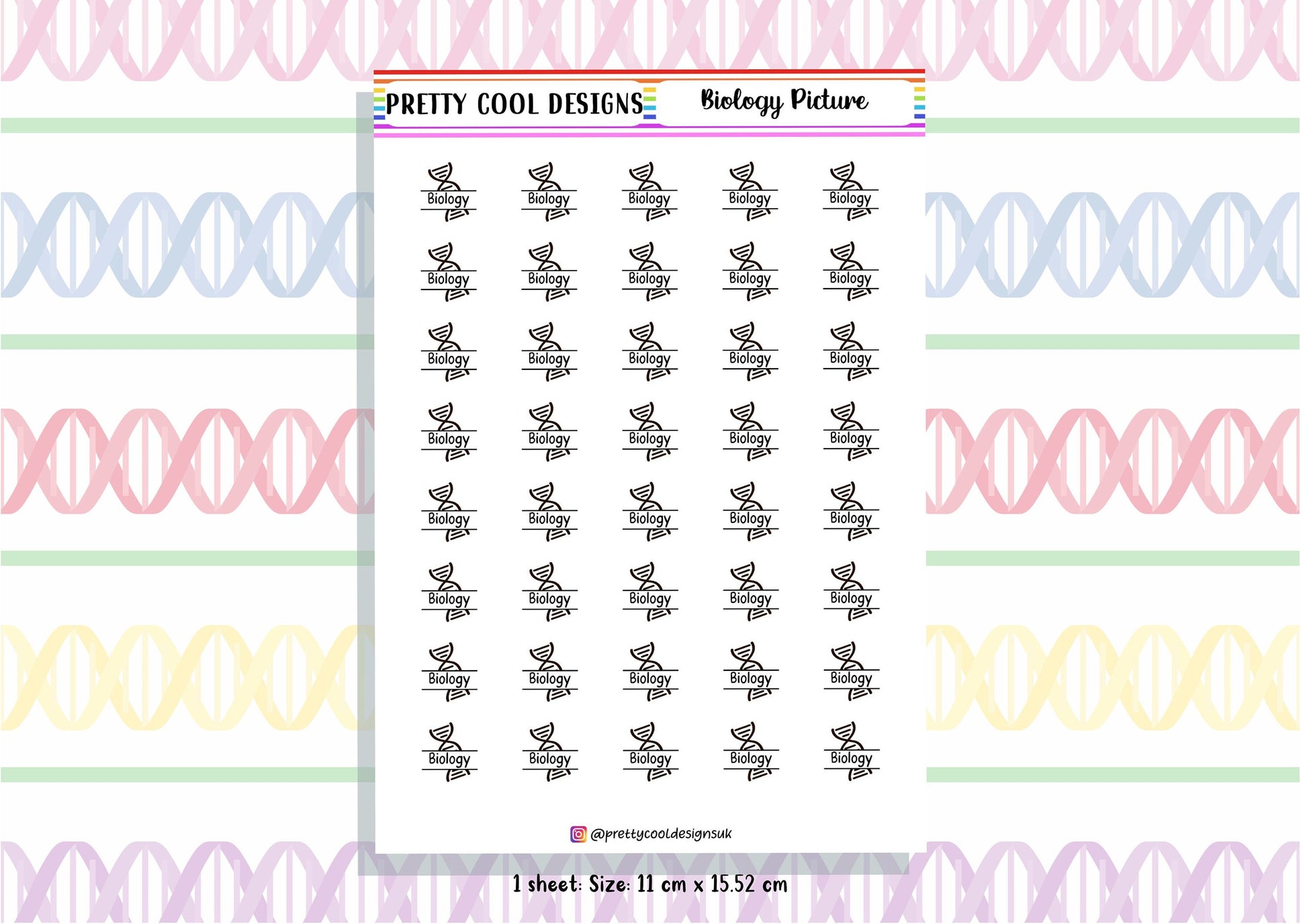 Biology Science Subject Teacher Student Planner Stickers UK - 1 Sheet