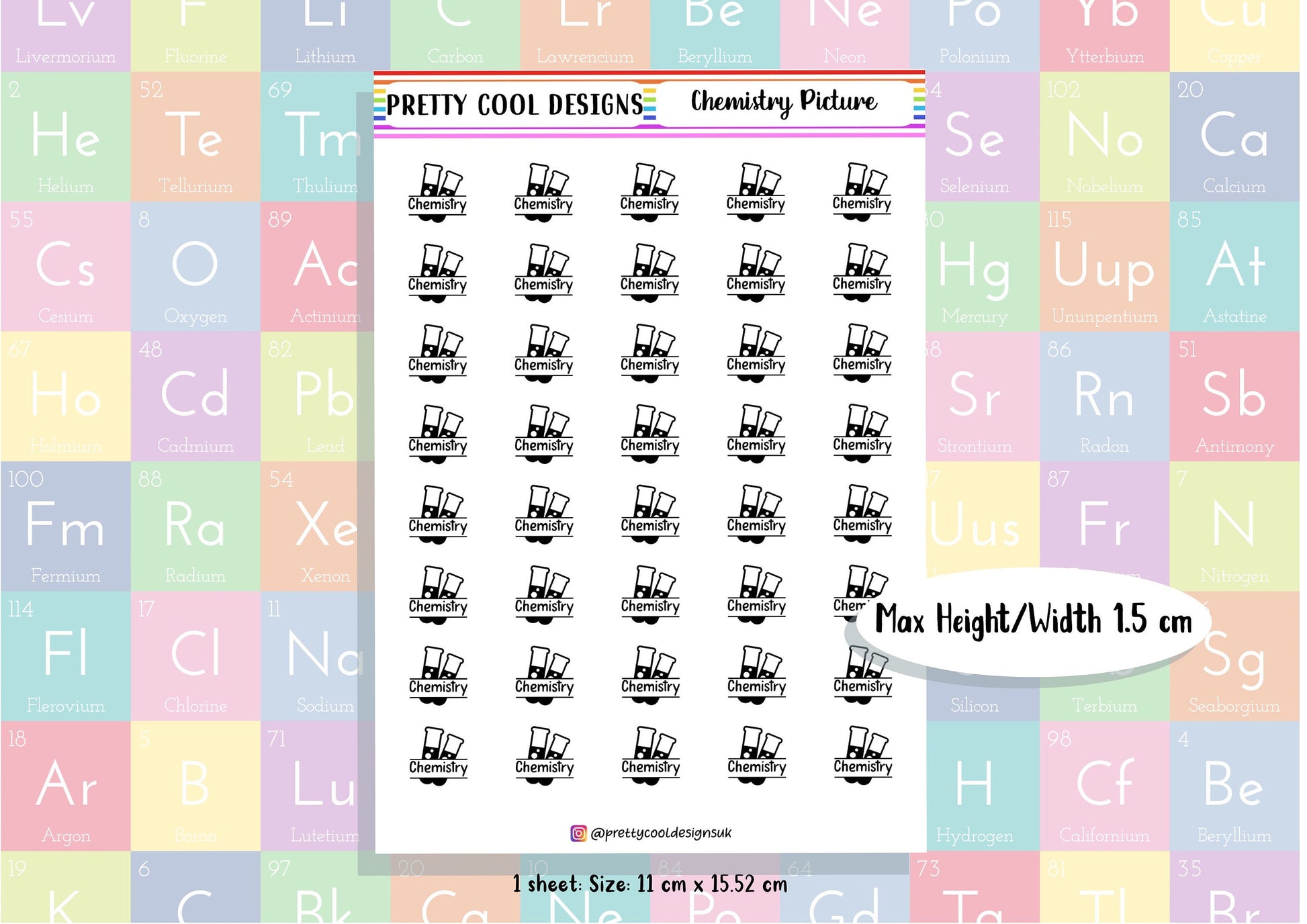 Chemistry Science Subject Teacher Student Planner Stickers UK - 1 Sheet