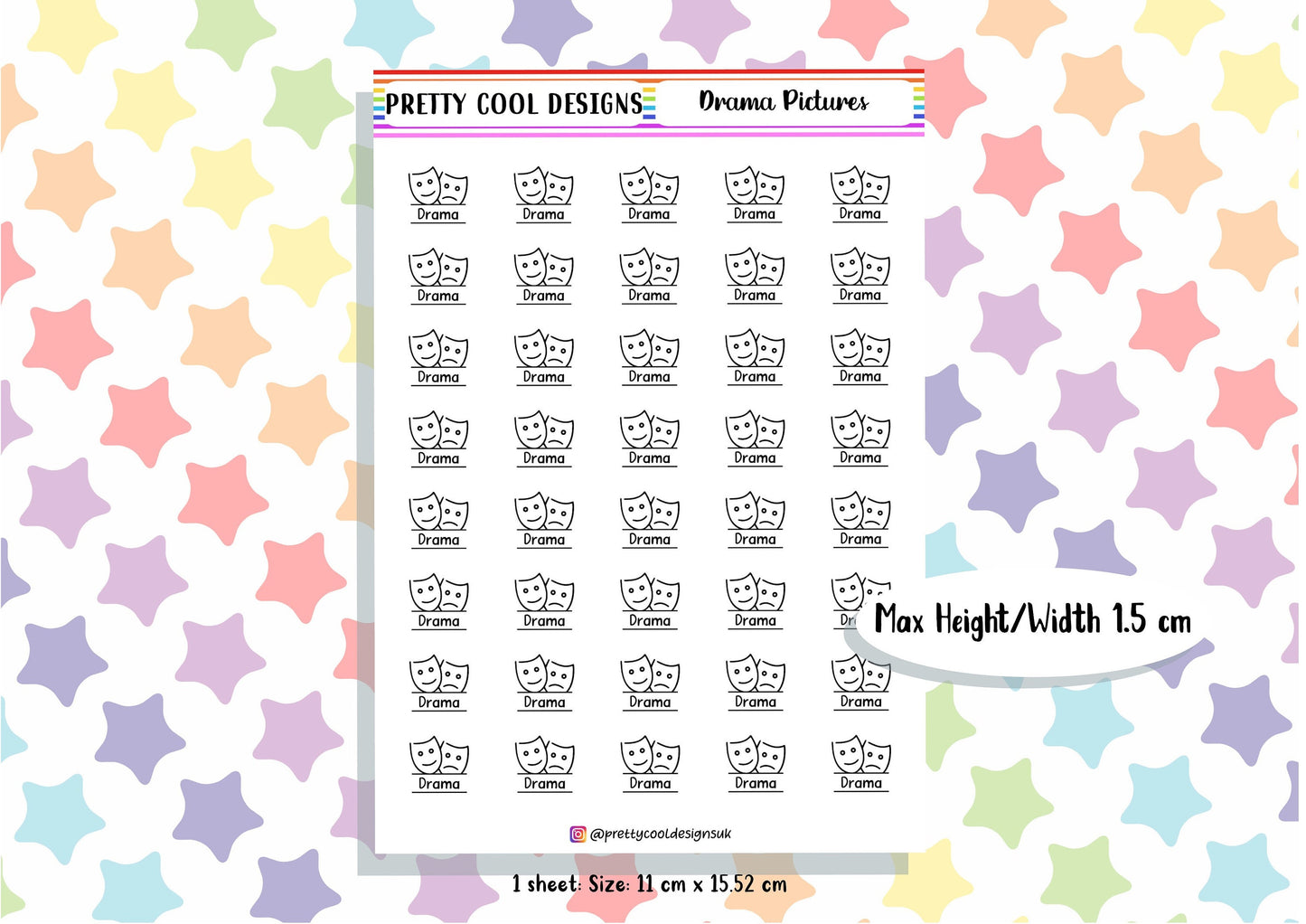 Drama Subject Teacher Student Planner Stickers UK - 1 Sheet